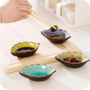 Leaf Ceramic Sauce Dishes with Spoons, Set of 4
