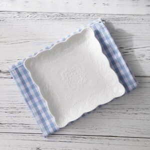 White Square Lace Ceramic Plate, 6 Inch
