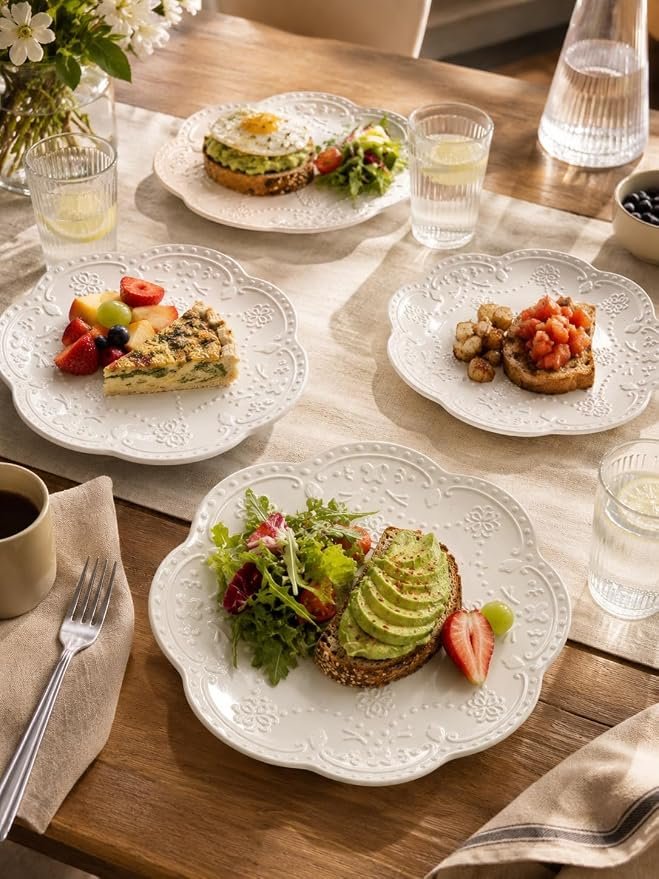 White Floral Butterfly Plates, Set of 4