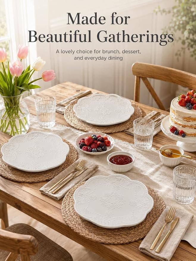 White Floral Butterfly Plates, Set of 4 - Image 2