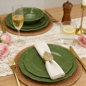 Green Scalloped Dinner Plates, Set of 4