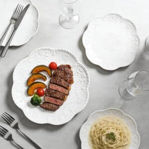 Lace Embossed Ceramic Plates, Set of 4