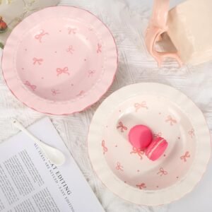 Pink Bow Ceramic Dessert Plates, Set of 2