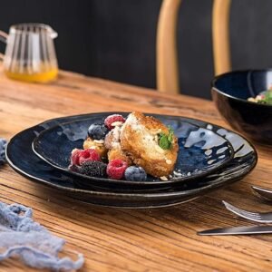 Blue Fluted Ceramic Plates, Set of 6
