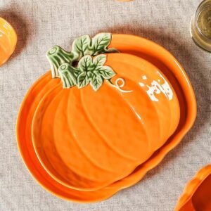 Pumpkin Ceramic Dinner Plates, Set of 4