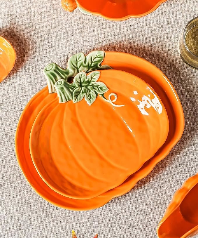 Pumpkin Ceramic Dinner Plates, Set of 4