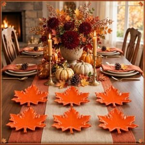 Maple Leaf Ceramic Serving Plates, Set of 6