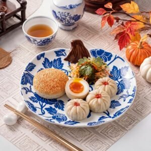 Blue White Pumpkin Ceramic Plates, Set of 4