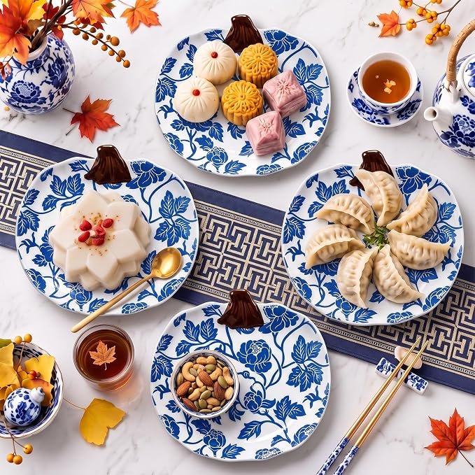 Blue White Pumpkin Ceramic Plates, Set of 4 - Image 2