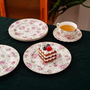 White Floral Ceramic Plates, Set of 4