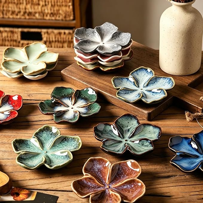 Flower Ceramic Sauce Dishes, Set of 8 - Image 2