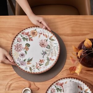 Floral Ceramic Dinner Plates, Set of 4