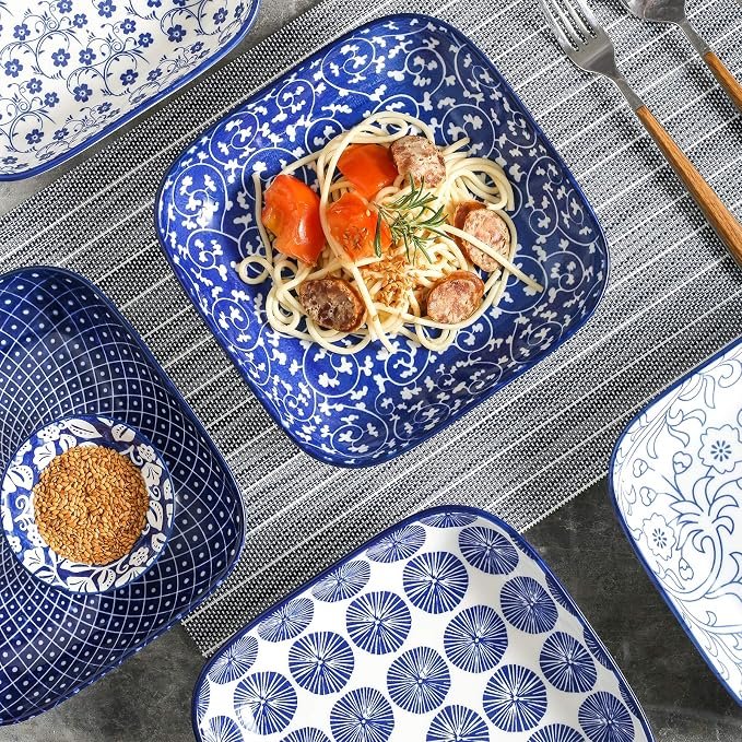 Vintage Blue Square Ceramic Plates, Set of 6 - Image 2